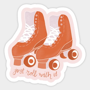 Retro Red and Pink Rollerskates Just Roll With It Sticker